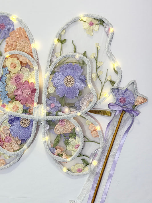 LED Embroidery Lace Double Fairy Wing and Wand Set