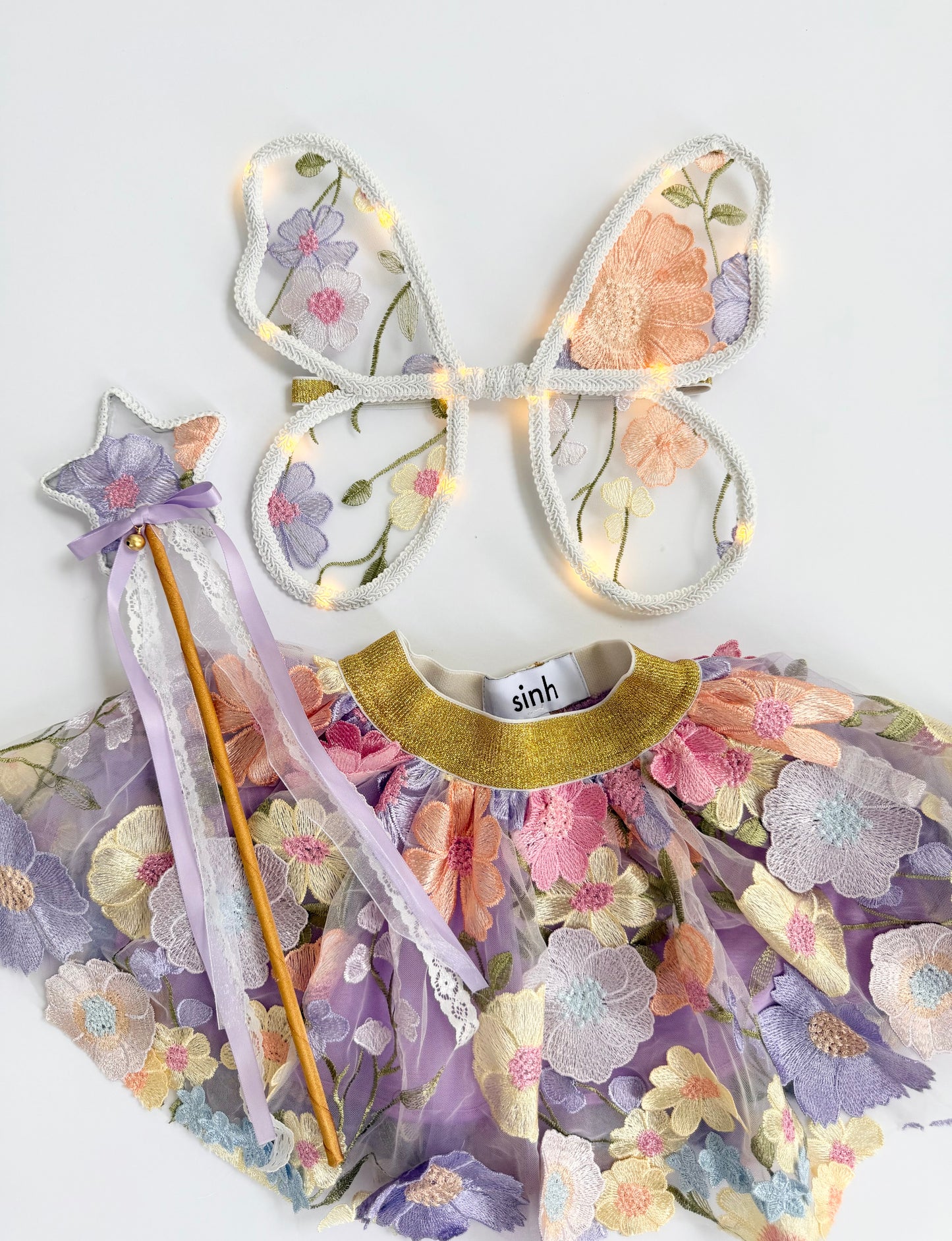 LED Embroidery Lace Fairy Wing, Wand, and Tutu Set