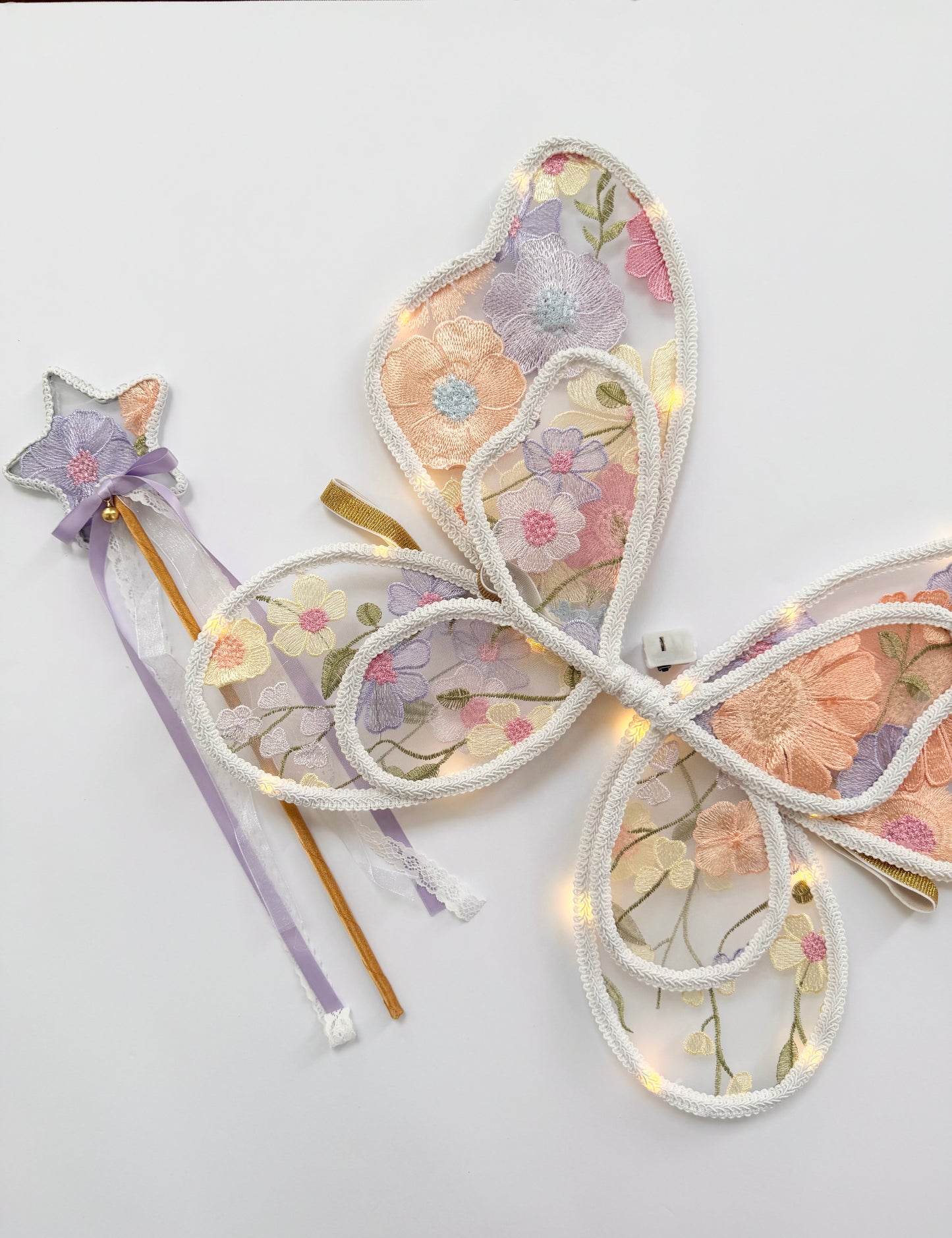 LED Embroidery Lace Fairy Wing, Wand, and Tutu Set