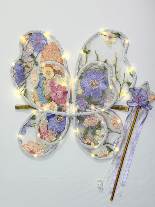 LED Embroidery Lace Double Fairy Wing and Wand Set