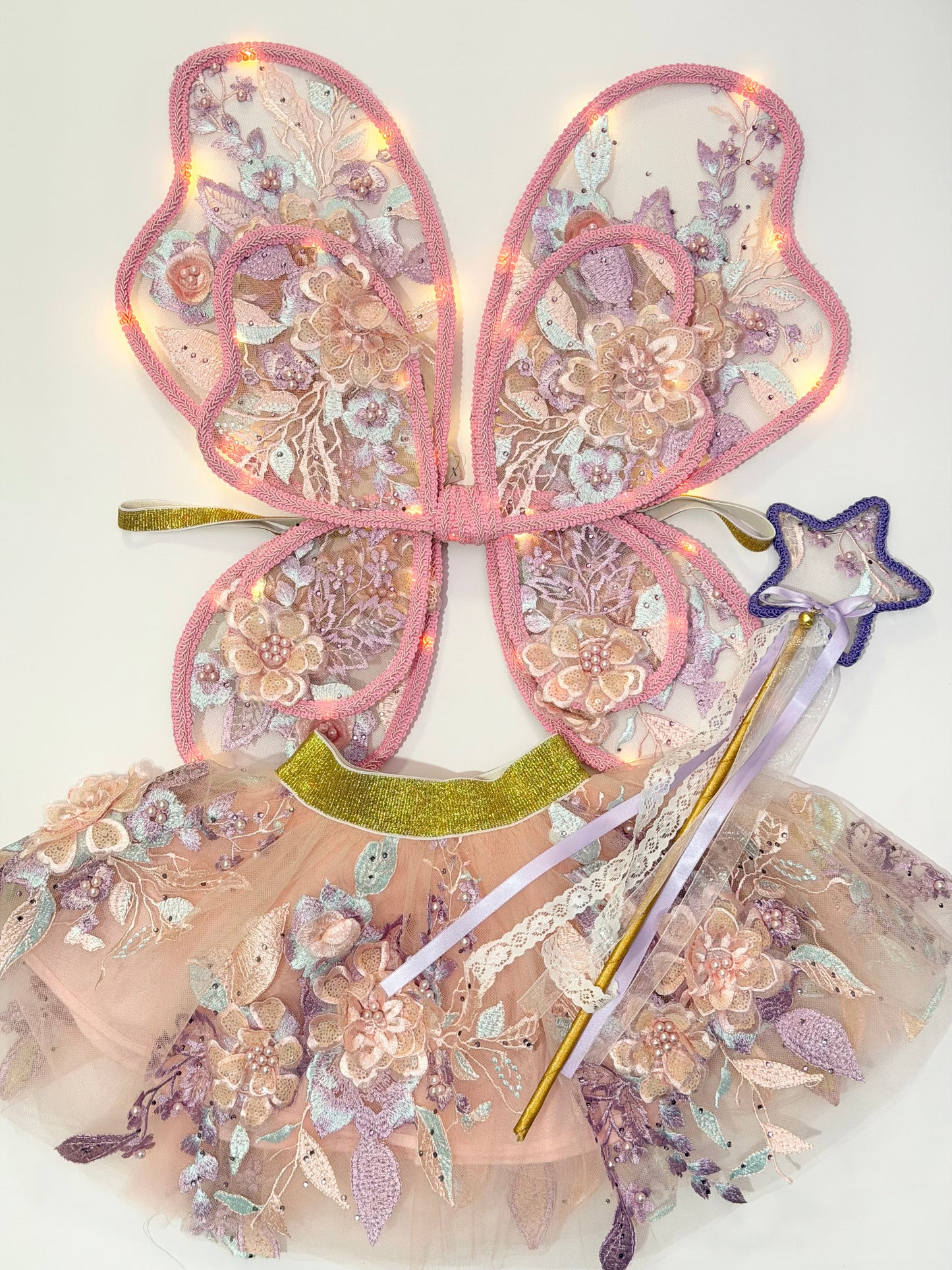 LED Embroidery Lace Double Fairy Wing and Wand Set