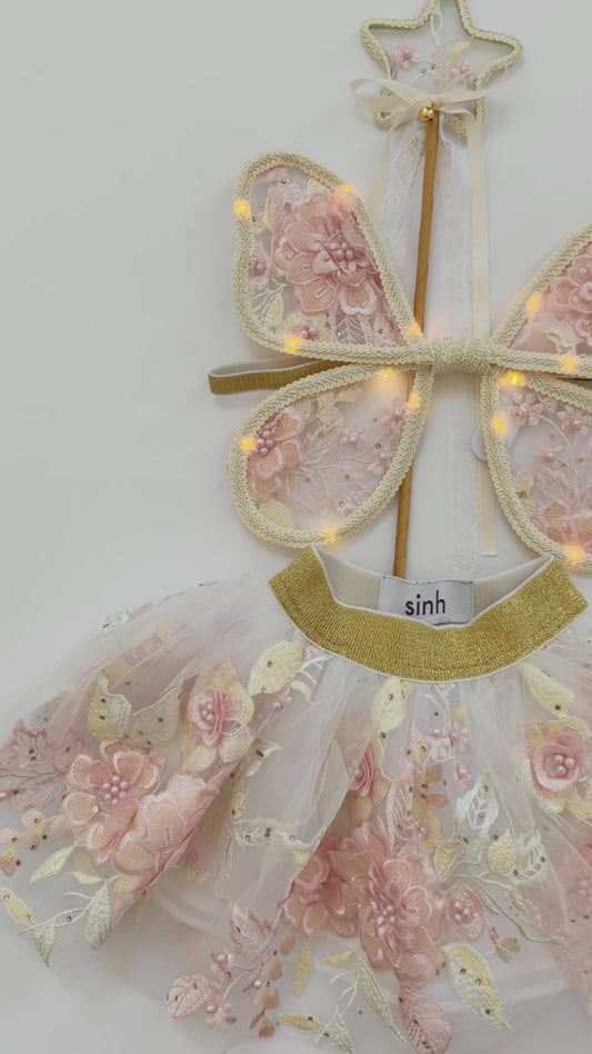 LED Embroidery Lace Fairy Wing, Wand, and Tutu Set