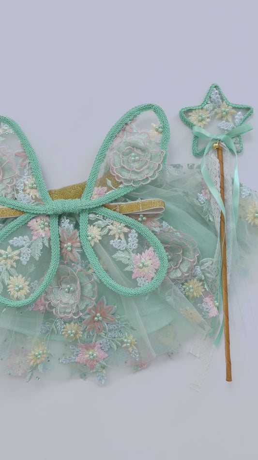LED Embroidery Lace Fairy Wing, Wand, and Tutu Set